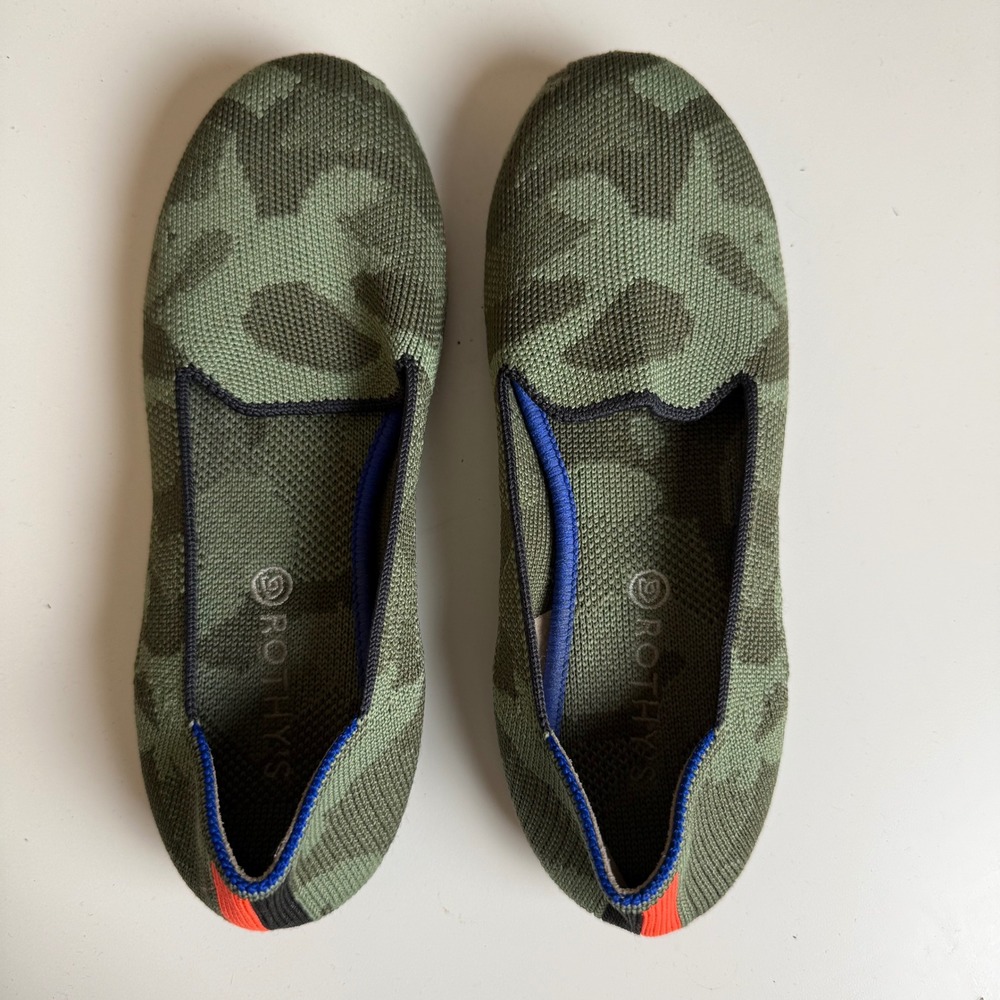 Rothys Kids Loafer Olive Camo Green Slip On Sustainable Shoes Size K3